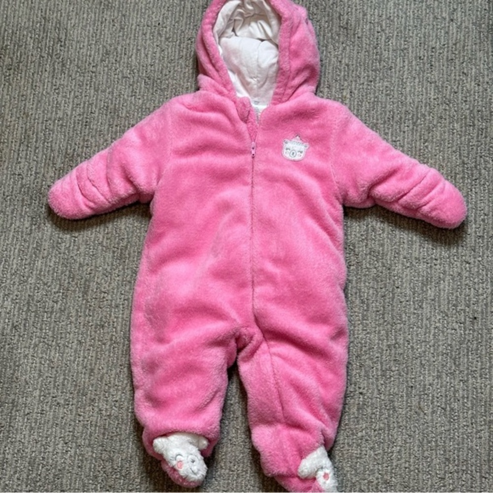 Little Wonders Baby Girl Fuzzy Snow Suit Bunting Size 6-9 Months Pink‎